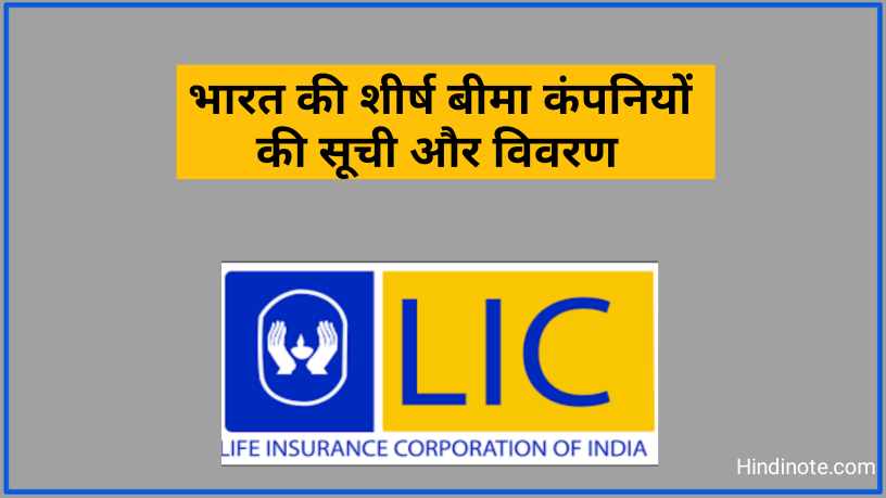 भारत की शीर्ष बीमा कंपनियों की सूची. Top Insurance Companies in India List.